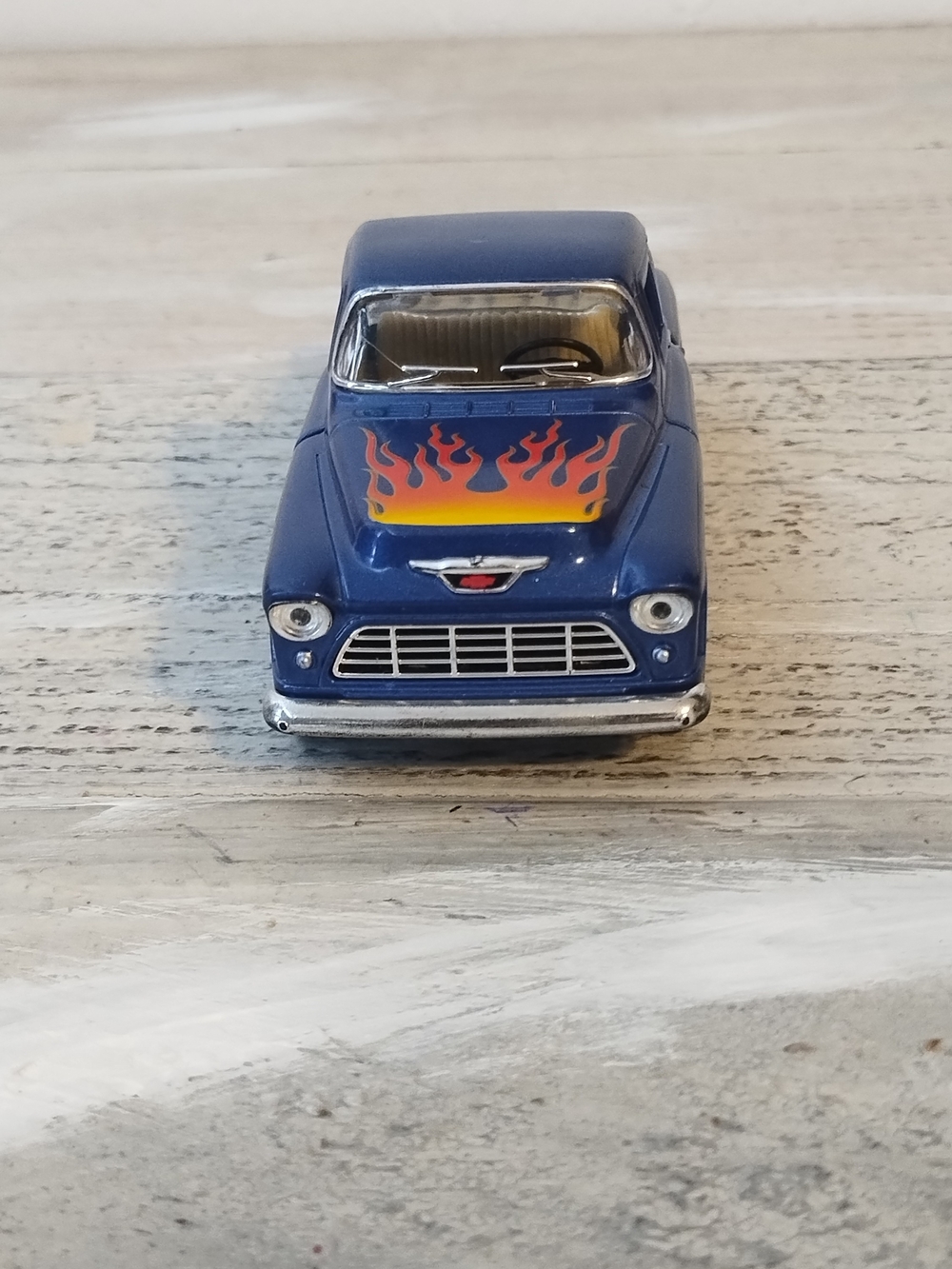 Kinsmart 1955 Chevy step side pick -up scale 1/32Blue Diecast Car with Flames